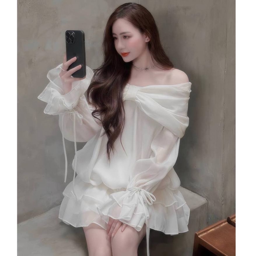 [TẶNG QUẦN/ SẴN] VÁY TƠ TRỄ VAI ĐÍNH NƠ LAMY TIỂU THƯ SIÊU XINH V16 | BigBuy360 - bigbuy360.vn