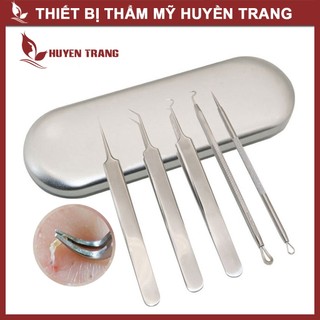 Bộ Dụng Cụ Nặn Mụn 5 Món: 3 Nhíp Lấy Mụn Và 2 Que Nặn Mụn Cao Cấp Không Gỉ