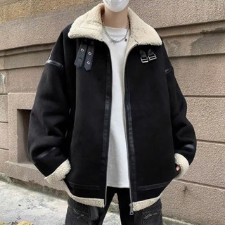 Áo khoác nỉ lông da lộn siêu dày ấm đai da - Phom Unisex