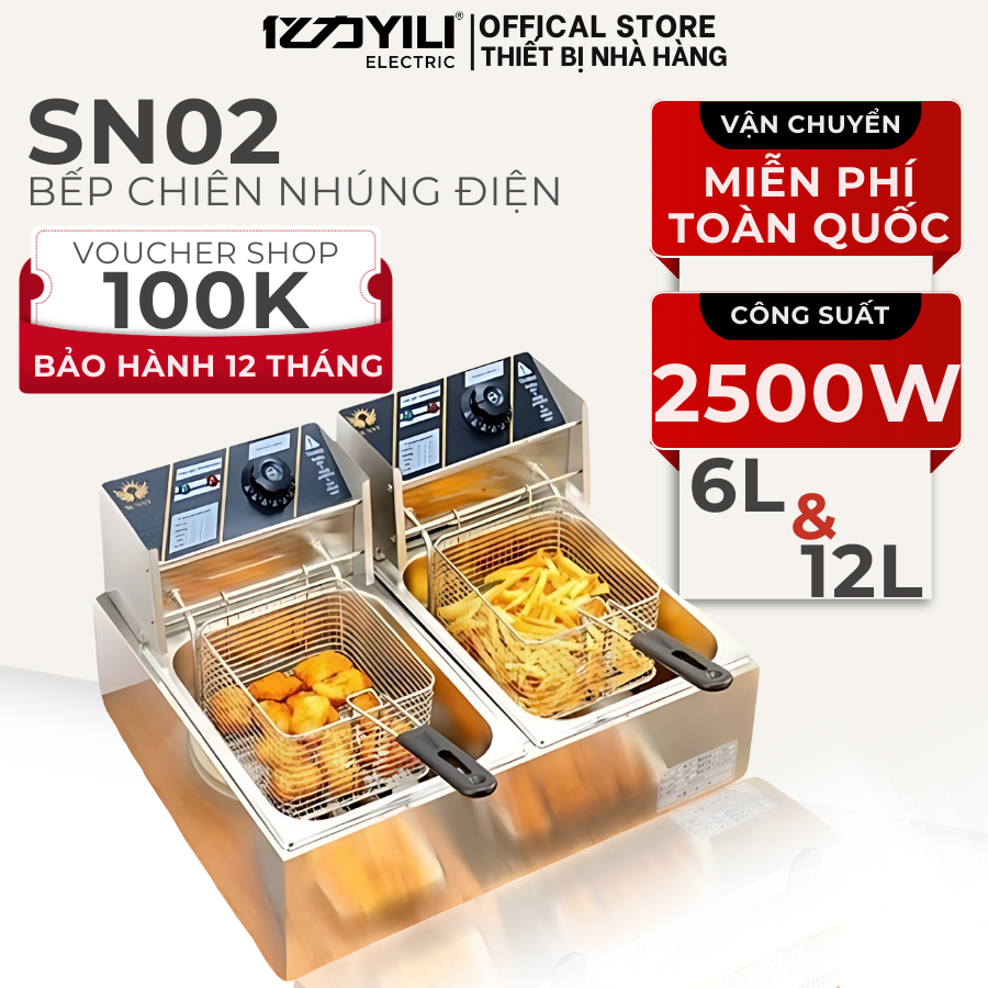 Bếp Chiên Nhúng Điện SUNNY 6-12L, Bếp Chiên Ngập Dầu YILI Cao Cấp, Bếp Chiên Nhúng Đôi Bảo Hành 12 Tháng