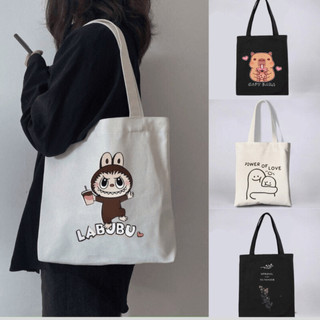 Túi Tote túi Vải canvas Đẹp đi học có khóa miệng đi chơi phong cách ulzzang nhiều hoạ tiết Labubu,Micky đựng vừa sách vở