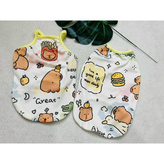 Áo ba lỗ thun gân co giãn 4 chiều cho chó mèo từ 1-20kg hoạ tiết capybara lù pet shop freeship