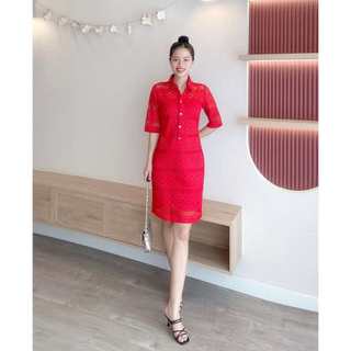 Đầm ren chiết eo nhẹ nhàng thanh lịch