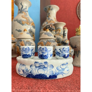 Bộ kỷ chén thờ cúng men lam cổ cao cấp