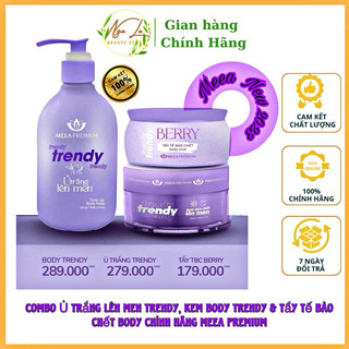 Combo ủ trắng lên men trendy, kem body trendy & tẩy tế bào chết body chính hãng meea premium