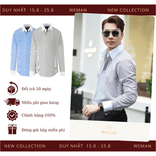 Áo Sơ Mi Nam Kẻ Sọc, Áo Sơ Mi Kẻ Sọc Xanh Cổ Trắng, Chất Liệu Cao Cấp Thấm Hút Mồ Hôi Không Nhăn WEMAN-WMA2206