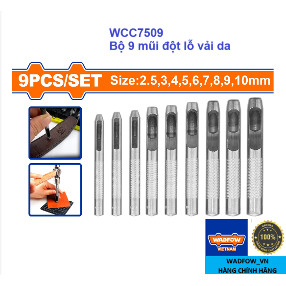 WADFOW - WCC7509Bộ 9 mũi đột lỗ vải da