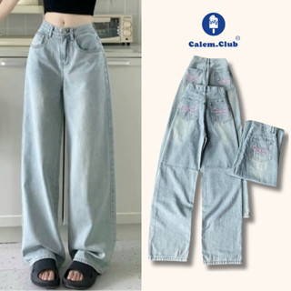 Calem club - Quần Jean Ống Suông Thêu Nơ Túi Sau Phong Cách 2024