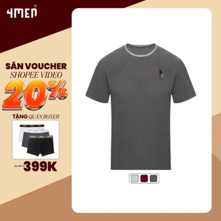Áo thun thêu still life bo cổ kiểu form slimfit 4men at143 menswear cotton