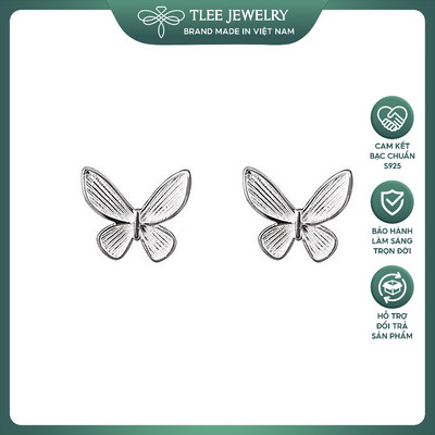 Khuyên tai bạc nữ TLEE, bông tai cánh hồ điệp vân sáng nữ tính TLEE JEWELRY B0414