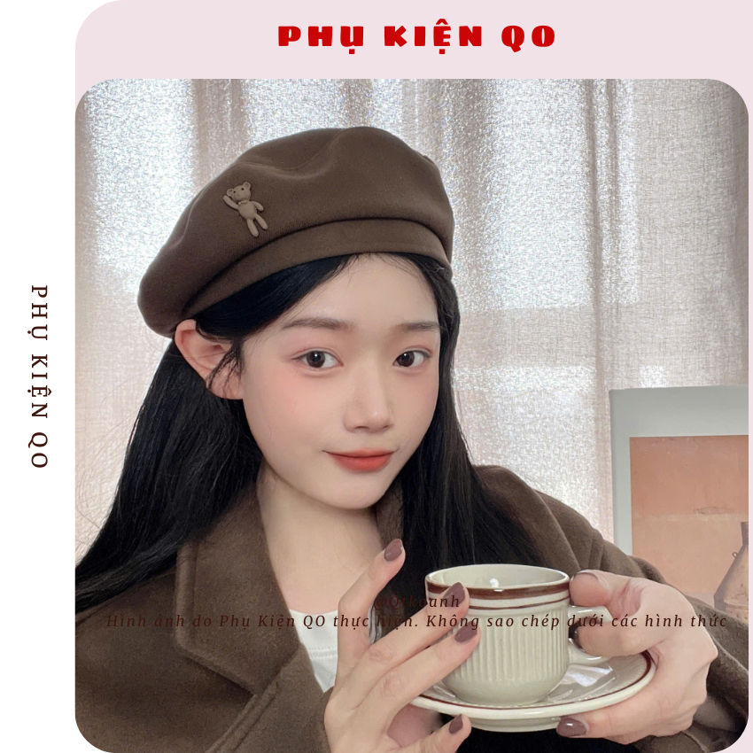 Mũ beret Màu Đen Phong Cách retro Nhật Bản Cao Cấp BRT02