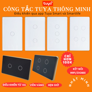 Công Tắc Thông Minh Tuya Wifi Zigbee Viền Vàng 4 Nút Cảm Ứng Chữ Nhật Điều Khiển Từ Xa Ra Lệnh Giọng Nói