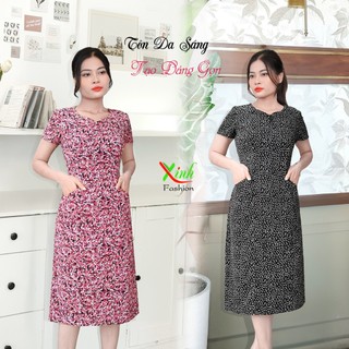 Đầm Suông Cổ Tim Phối Nút Gọn Dáng DL404 DL406