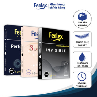 Bao cao su cao cấp Feelex siêu mỏng, gân gai, nhiều gel bôi trơn - hộp 1bcs