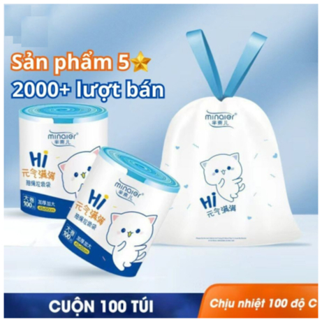 Cuộn 100 Túi đựng rác dây rút Minaier siêu dai chống rò rỉ nước kích thước 45*45cm, đường kính<20cm