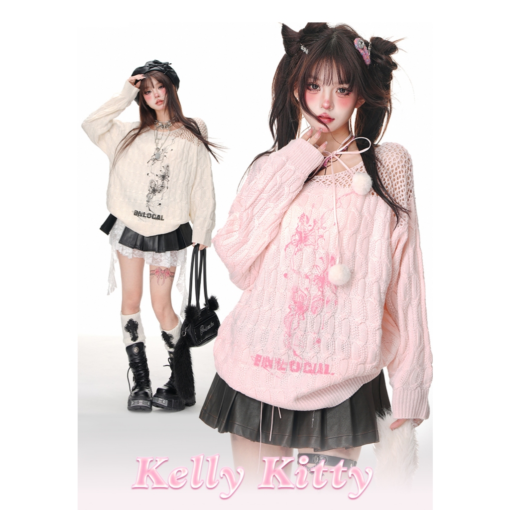 [Vui lòng nhắn tin shop trước khi đặt đơn] ÁO LEN VAI LƯỚI KELLYKITTY 5712