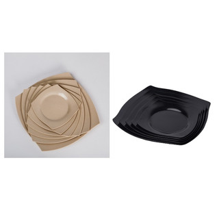 Dĩa vuông cạn nhựa Melamine màu đen bóng