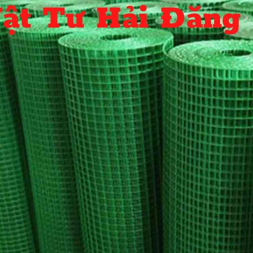 (Khổ cao 1M ) Lưới sắt bọc nhựa màu xanh ô vuông rộng 1cm và ô 2cm,