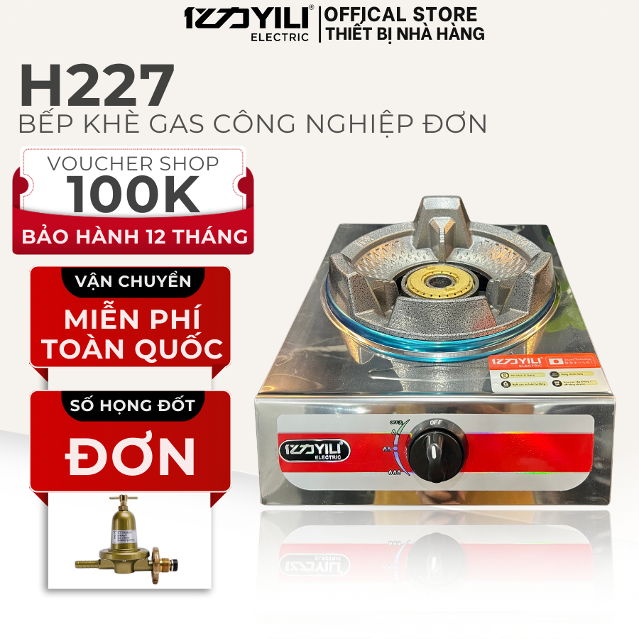 Bếp Ga Đơn, Bếp Gas Công Nghiệp Đơn YILI, Bếp Gas 1 Họng Inox Cao Cấp, Bếp Khè Gas Đơn Bảo Hành 12 T