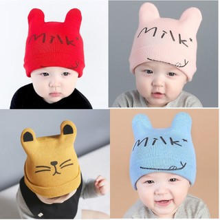 Mũ len cho bé trai bé gái từ 3-24 thagns mũ len tai mèo, nón len mèo milk cho bé- bảo hành 3 tháng