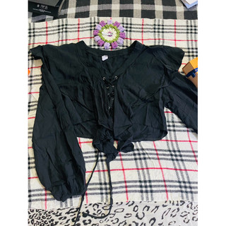 Áo Sơ Mi Croptop Màu Đen