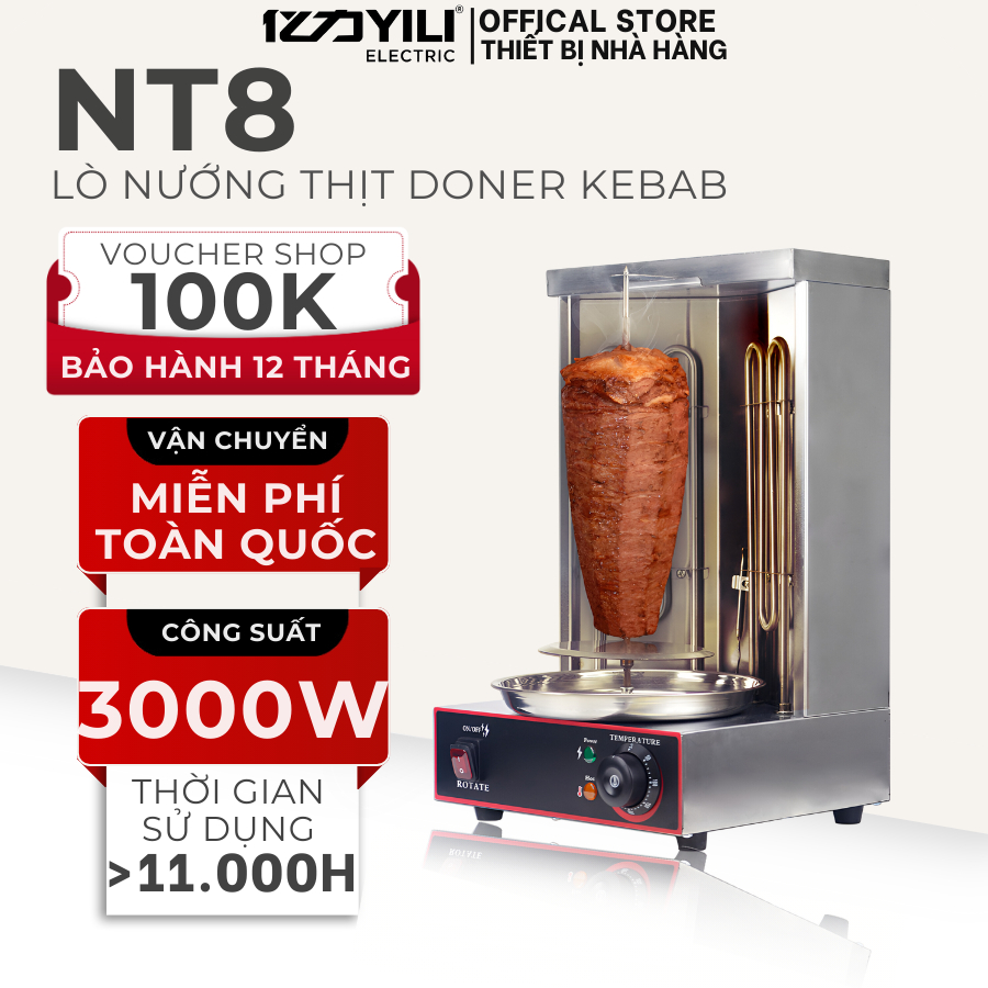 Lò Nướng Thịt Doner Kebab 2 Buồng Đốt Công Suất 3000W NT8, Máy Nướng Gà/Vịt Quay Tự Động Bảo Hành 12 Tháng