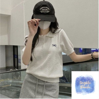 Áo Len Polo, áo Len Kiểu Cổ Bẻ Cài Khuy Tay Ngắn  Thêu Nơ Ngực Kiểu Dáng Đơn Giản Dễ Phối Đồ Hàng Qccc | Thảo Chi