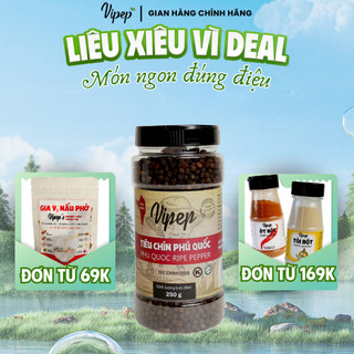 Tiêu Đen Hạt Chín Đỏ Phú Quốc Tự Nhiên Vipep Hũ Nhựa 250g - Gia vị Vipep