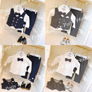  Set Bộ Công Tử Vest 3 chi tiết kèm nơ Chất Cotton Mềm Mịn Dày Dặn dành cho bé trai 3-24m  Hàng Quảng Châu Loại 1  