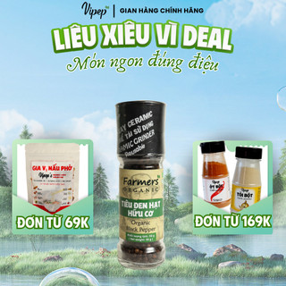 Tiêu Đen Hạt Farmers' Organic Cối Xay Vipep Hũ Thủy Tinh 55g - Gia vị Vipep