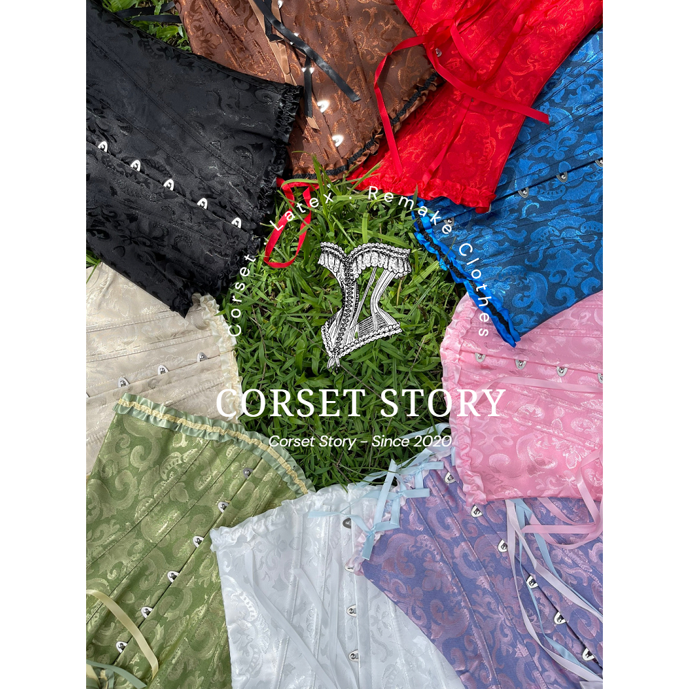 CORSET STORY -Bảng màu áo Corset Cổ điển vintage họa tiết hoa gấm có xương định hình dây rút siết eo