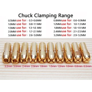 Bộ 10 đầu kẹp mũi khoan đường kính từ 0.5mm đến 3.2mm