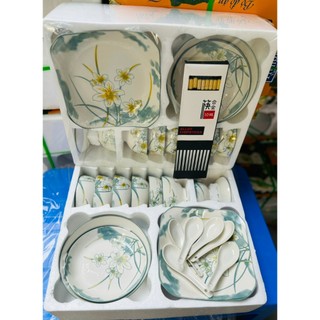 Bộ đồ ăn 11 món gốm sứ Bát Tràng cao cấp gồm đĩa, tô, chén, hoa văn sang trọng, độc đáo - thiết kế mới lạ