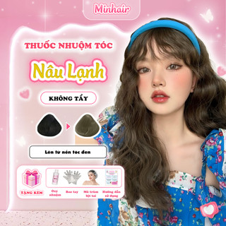 Thuốc nhuộm tóc nâu, thuốc nhuộm tóc Nâu Lạnh không cần tẩy tặng kèm oxy trợ dưỡng, bao tay, Minhair