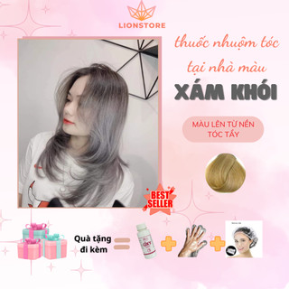 Thuốc nhuộm tóc màu XÁM KHÓI cần tẩy kem nhuộm tóc tại nhà nam nữ LIONSTORE