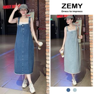  Yếm váy jean dáng dài nữ đầm yếm bò denim phong cách Hàn Quốc Zemy Y2 