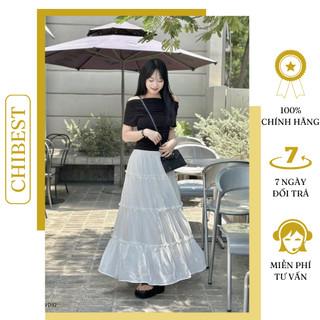 Chân váy dài tơ xốp tầng bèo chibest lvd32