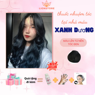 Thuốc nhuộm tóc màu XANH DƯƠNG ĐEN - XANH ĐEN KHÓI kem nhuộm tóc tại nhà nam nữ cùng LIONSTORE