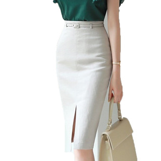 Chân váy bút chì công sở màu trắng dáng dài qua gối, không kèm thắt lưng - VannhShop CV0062