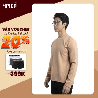 Áo thun dài tay nam trơn 4MEN AT061 cổ tròn, form sweater suông, xẻ lai trẻ trung, chất vải len tổ ong đẹp, dày dặn