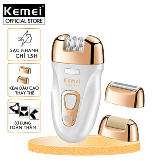 Máy tẩy lông đa năng 3in1 Kemei KM-7102 gồm 3 đầu nhổ lông, cạo lông, chà gót chân tiện lợi sử dụng toàn thân