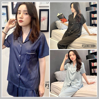 BỘ NGỦ PIJAMA LỤA - Đồ mặc nhà chất Latin trơn nhiều màu Cao cấp Chất đẹp Đường may chuẩn - Hàng cộc quần dài, đùi