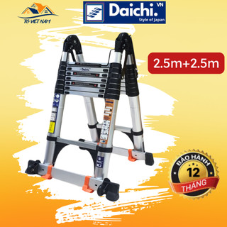 Thang Nhôm Rút Đôi Chữ A 5m (2,5m+2,5m) gấp gọn Chính hãng. Thang Nhôm Rút Bản Cao Cấp, Có Bánh Xe