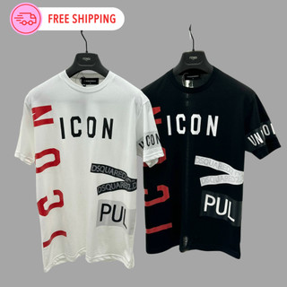 Áo phông nam nữ DSQ2 in họa tiết chữ ICON quanh áo và ống tay. Áo thun unisex from rộng hot trend 2024