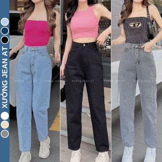 Quần Baggy Jean Nữ Trơn Basic Chất Bò Dày Dặn 3 màu Đen, Trắng và Xanh Dễ Mặc Dễ Phối 434 - 435