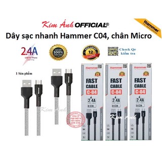Dây sạc nhanh Hammer C04 các loại chân cắm Micro dòng điện 5v-2.4A, dây dù sạc nhanh chính hãng,check Qr