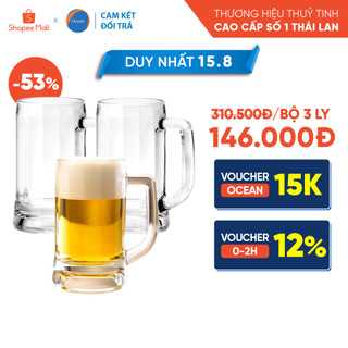Bộ 3 ly thủy tinh ocean beer munich 355ml - chính hãng