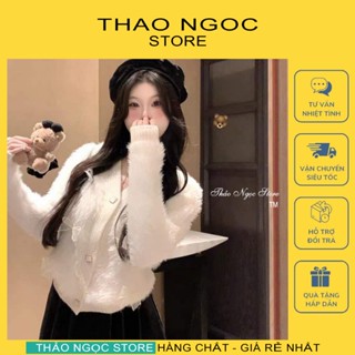 Áo len lông thỏ đính nơ tay dài 3 nút ngọc hàng nhập! (có sẵn, hình thật) THẢO NGỌC STORE
