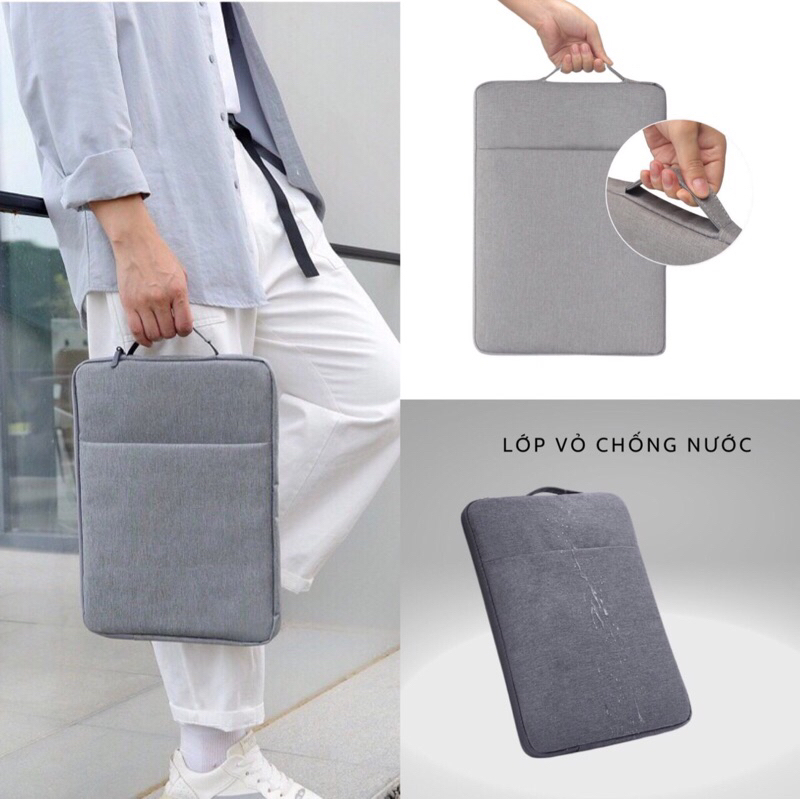 Túi Đựng Laptop Chống Sốc 13Inch 14Inch 15.6Inch Thiết Kế 2 Ngăn & quai xách Chống Nước Chất Liệu Vải Cao Cấp