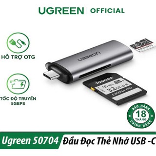 Đầu đọc thẻ USB Type C Ugreen 50704 CM184,đọc thẻ SD/TF Chính Hãng Vỏ Nhôm